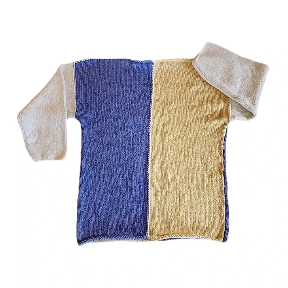 VTG Womens Boxy Pullover Sweater M Roll Neck‎ Pastel Colorblock Cottage Coastal